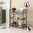 Black Metal Bar Carts With 3 Tier Glass Shelves  Rolling Serving Bar Cart Wit   