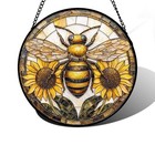 Stained Glass Window Hanging - Bee Sunflower Yellow Suncatcher 7 8x7 8 In Gold