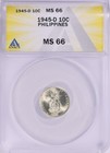 Ms66   1945-d Philippine 10 Centavos Anacs