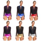 Women Jumpsuit V-neck Bodysuit Turnbody Dancewear Training Costume Long Sleeves