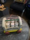 Vintage Dairy Wagon Wood Pull Toy-playskool With 5 Milk Bottles-6 White