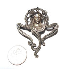 Antique Art Nouveau Woman Sterling Silver Detailed Figural Pin pendant 2 