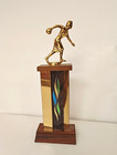 Vintage  1970s Woman s Bowling Trophy With Wooden Base  12 5    Tall