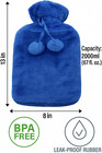 Hot Water Bottle With Blue Fleece Cover 2l     Leak Proof  Muscle   Cramps Relief