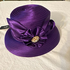 Forbusite Purple Satin Church dress Wide Brim Hat With Bow   Pearl Accent