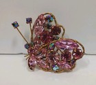 Regency Brooch   Earrings Set Rhinestones Pink Butterfly Signed Vintage Rare