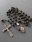 Vintage Italian Sterling Crucifix Rosary     Cocoa Bean Beads     Italian  Rosary