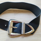 2  Wide Leather Belt Black Waist Cinch V Slouch Heavy Silver Plated Buckle 32 