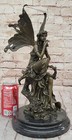 Signed Original Sexy Fairy With Wing Bronze Art Nouveau Sculpture Figurine Decor