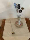 Antique vintage Style  Handcrafted 9  Hatpin-blue Glass With Etched Lady