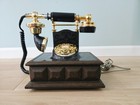 Deco-tel Rotary Dial Telephone Vintage Gold Black Wood Grain