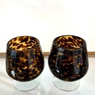 Hand Blown Tortoise Shell Brandy Snifters Set Of 2 Cocktail Glasses New
