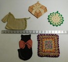 Vintage 1950 s Crochet Pot Holders Hot Pads Embroidery Homemade Cat - Lot Of 5