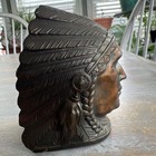 Vintage Cast Iron Bronze Indian Chief Coin Bank Copper Washed 