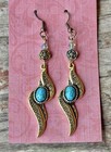 Vintage Harley Davidson Dangle Earrings Gold Ribbons With Turquoise Stones