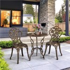 3pcs Outdoor Patio Bistro Set W  Rose Design  Aluminum Table Set Rust-resistant 