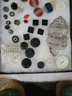Antique Vintage Button Lot Jet Pressed Glass Marcasite Shell Leather Stringcharm