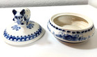 Vintage Gzhel Trinket Box Blue white Ram Sheep Porcelain Hand Painted Signed Euc