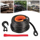 3 8  X 92ft Winch Rope Synthetic Line Recovery Cable Black W  Hook 4wd Atv Suv