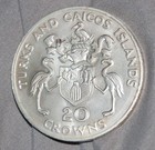 1974 Turks And Caicos Islands Churchill Centenary Silver 20 Crown Coin Unc