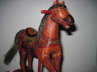 Antique Primitive Wood Rocking Toy Horse Wooden Wheels Pull Toy Original Paint