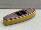 Vintage Wooden Toy Boat Mid Century Runabout Yellow Hull Plastic Deck Unmarked
