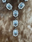 Navajo Handmade Sterling Silver Stamped Concho Turquoise Lariat Necklace Set 18   