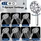 Chrome Handheld Showerhead  7 Spray Modes  Removable With Stainless Steel Hose