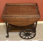 Antique Wood Drop-leaf Serving Cart Tea Trolley  1 Shelf  4 Wheels Brown