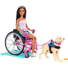Barbie Brunette Fashion Doll   Service Dog Playset With Wheelchair  Ramp  