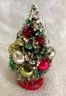 14 Vtg Holt Howard 4  Bottlebrush Christmas Trees Mercury Glass Bulbs   Stickers