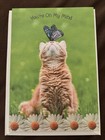 Vintage Super Cute Cat You   ve Been On My Mind Unused Greeting Card Butterfly