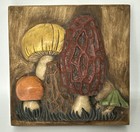 Vintage 1970 s Retro Set Of 2 Raised 3d Mushroom Wall Decor Ceramic Plaques Vgc
