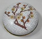 Vtg  jingfa  Flower Blossom Enamel   Brass Pill Box  Trinket Dish  3 5  X 1 5 