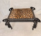 Antique 1930s Dancing Ballerinas Black Cast Iron Footstool  14   x 10    Leopard
