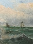 Antique Oil Painting On Board Seascape Sailboats Ocean Rocks Da Fisher