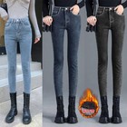 Women Fleece Lined Denim Jeans Thermal Spring Leggings Pants Stretch Jeggings    