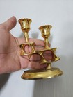 Vintage Brass Judaica Star Of David Shabbat Candlestick Candelabra Gold Tone