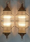 Pair Vintage Art Deco Nickel Brass Glass Ship Light Fixture Wall Sconces Lamp