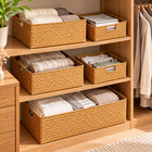 Handwoven Seagrass Storage Basket  Rectangular Woven Organizer With Handle
