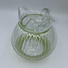 Vintage Spaghetti String Glass Pitcher Clear Green Rim White Drizzle Mcm Barware
