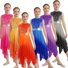 Girls Worship Liturgical Praise Tunic Asymmetrical Hem Shiny Sequine Dance Dress