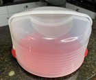 Tupperware Round Cake Taker Red Base Clear Locking Lid 12 Inch 3062 3063