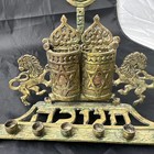 Lions With Star Of David Menorah Chanukah Vintage Solid Brass Israel Tradition