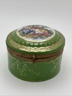 Vtg Porcelain Germany Dresser Trinket Box Hand Painted Nymphs Women Brass Trim