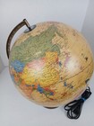 George F  Cram s Antique 12  World Globe Illuminated W wooden Base Vtg  Office