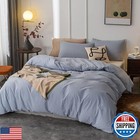 Janlive Washed Cotton Duvet Cover King Ultra Soft 100  Cotton Solid Color Lig