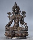8 3  China Old Antiquated Tibetan Buddhism Bronze Gilt Green Tara Buddha Statue