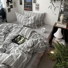 Mixinni Washed Cotton Duvet Cover Twin Set - 3 Piece Gray   White Striped Bed   