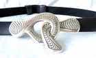 Vintage Chico s Women s Black Silver Leather Snake Buckle Belt Size S m